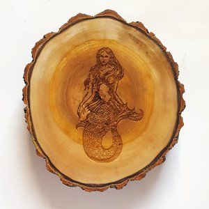 Mermaid Wooden Tree Slice Incense Stick Holder